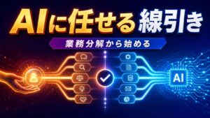 人とAIの業務範囲を五つの工程に分けて整理するイメージ