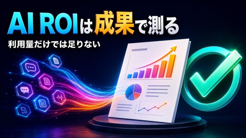 トークンの利用量ではなく承認済みの業務成果でAIエージェントのROIを測るイメージ