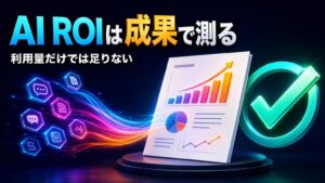 トークンの利用量ではなく承認済みの業務成果でAIエージェントのROIを測るイメージ