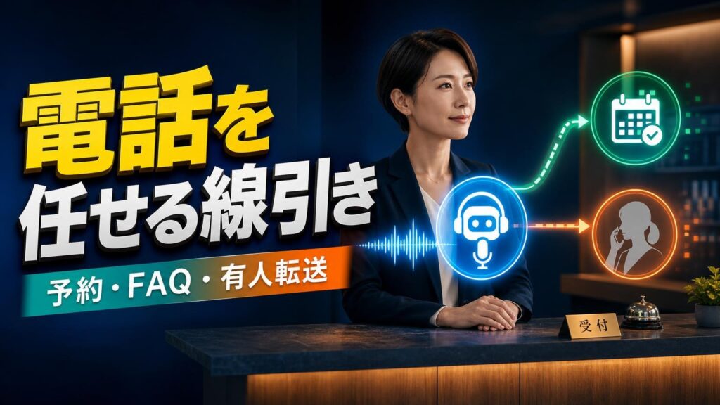 AI音声エージェントが定型電話を受け、人が必要な用件へ引き継ぐイメージ