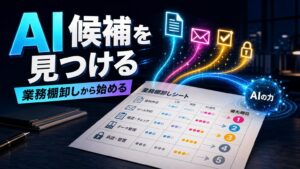 業務棚卸しシートからAI活用候補を見つけるイメージ