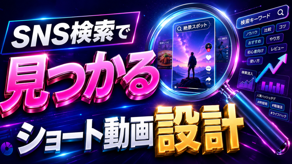 TikTokやYouTubeのSNS検索で見つかるショート動画の作り方を解説するサムネイル