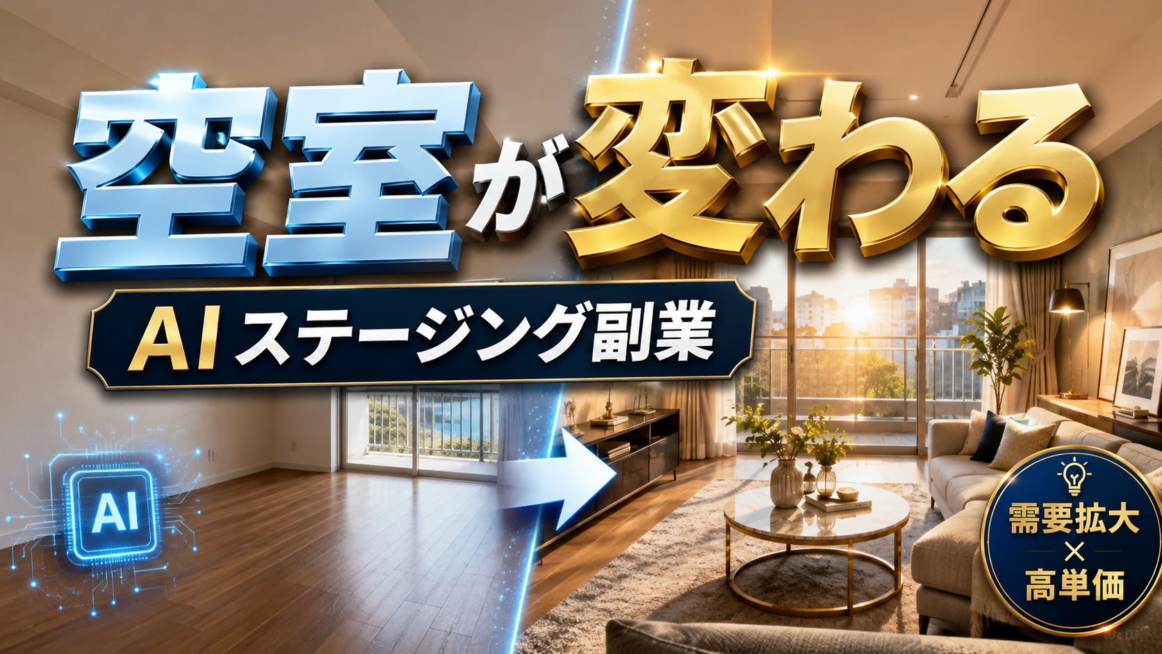 空室写真をAIで家具付きの部屋へ変えてバーチャルステージング副業にする方法