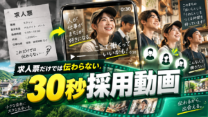 紙の求人票から実際の職場やスタッフの仕事風景を見せる30秒採用動画へ変えるイメージ