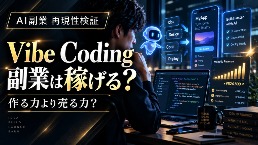 AIを活用してアプリや業務ツールを開発し副業収入へつなげるVibe Codingのイメージ