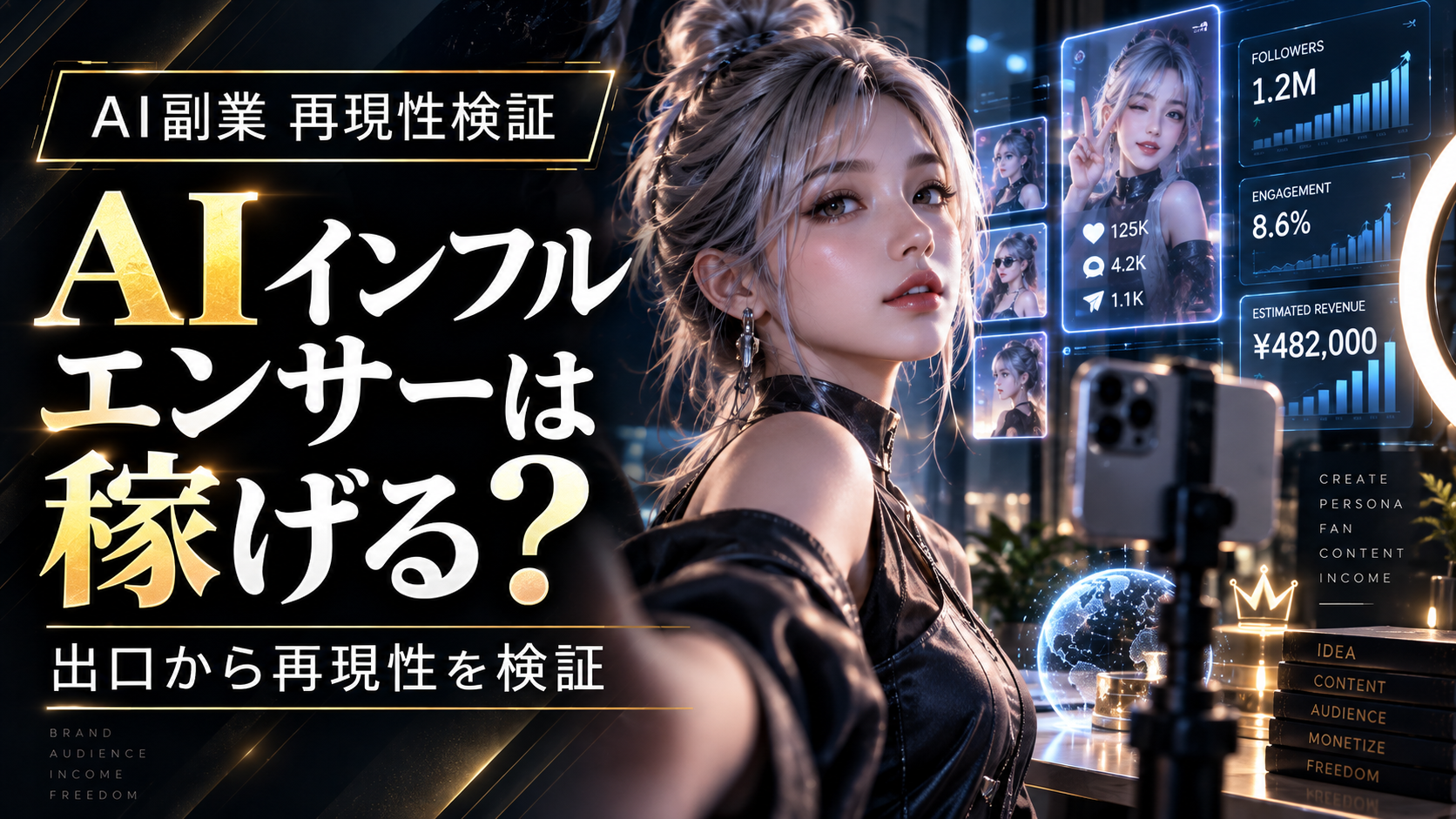 AIインフルエンサーのSNS運用と複数の収益化ルートを分析するイメージ