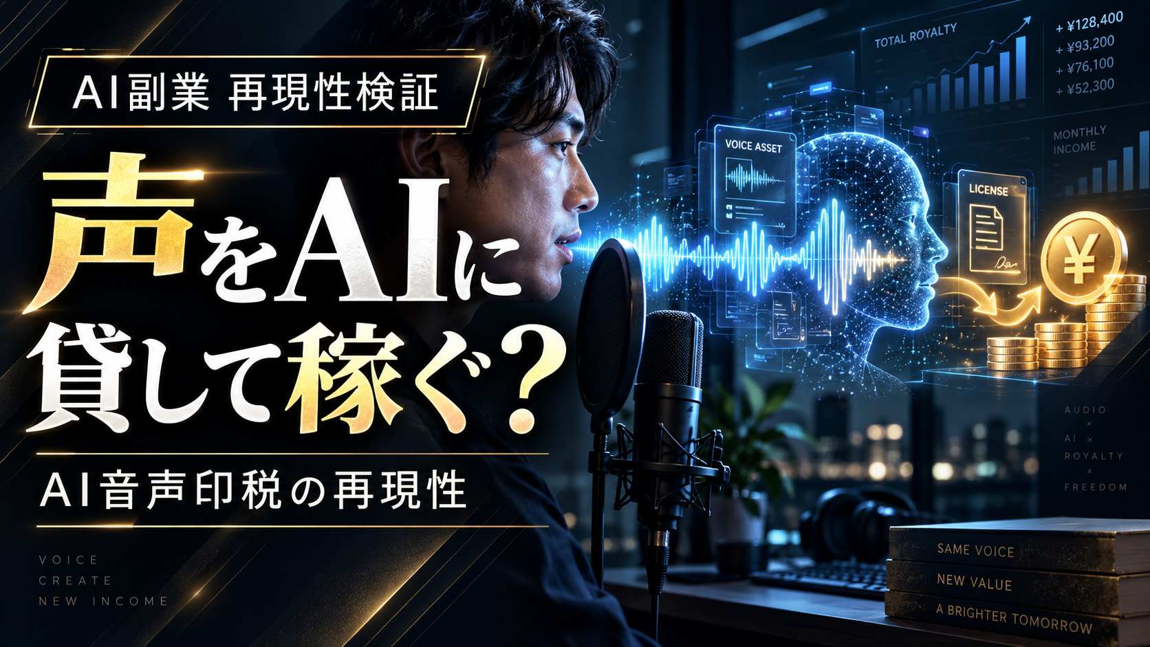 自分の声をAIへ登録し利用されるたびに報酬を得るAI音声副業のイメージ