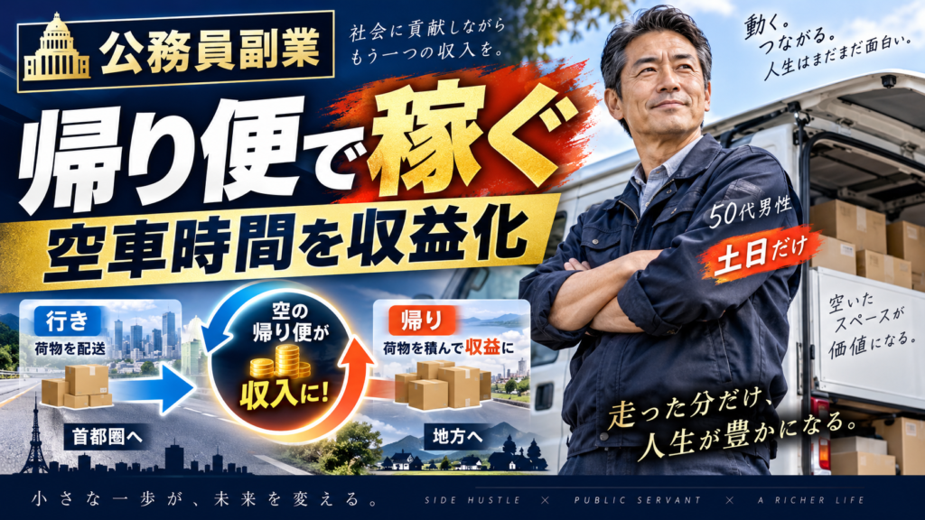 毎週決まった軽貨物配送ルートを走り安定収入を作る50代男性の国家公務員副業イメージ