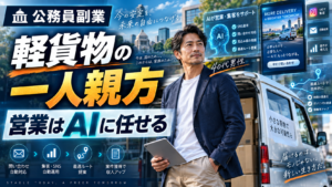 軽貨物副業からAI集客と協力ドライバーを活用して小さな運送会社へ成長する40代男性の国家公務員イメージ