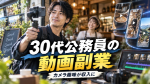 カメラを使って地域店舗のショート動画を撮影し副業にする30代国家公務員のイメージ