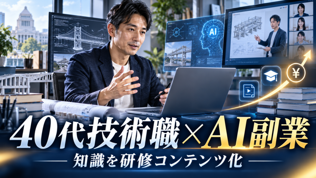 土木や建築などの技術知識をオンライン研修コンテンツへ変える40代技術職国家公務員の副業イメージ