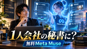 1人会社の経営者をMeta Museがメールや予定管理などで支援するAI秘書のイメージ
