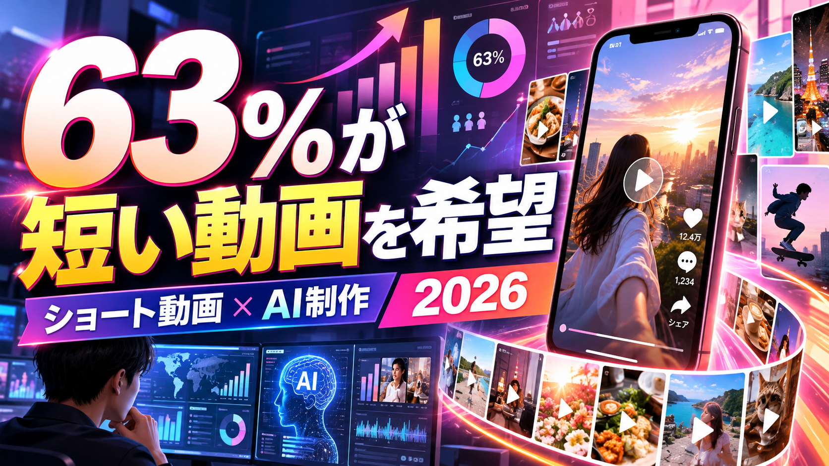 消費者の63%が短い動画を希望する2026年のショート動画マーケティングとAI制作を解説する記事